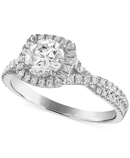 Stunning 1-1/3 Ct. Certified Diamond Halo Engagement Ring in 14K White Gold with De Beers Code of Origin - Exclusively at Macy's