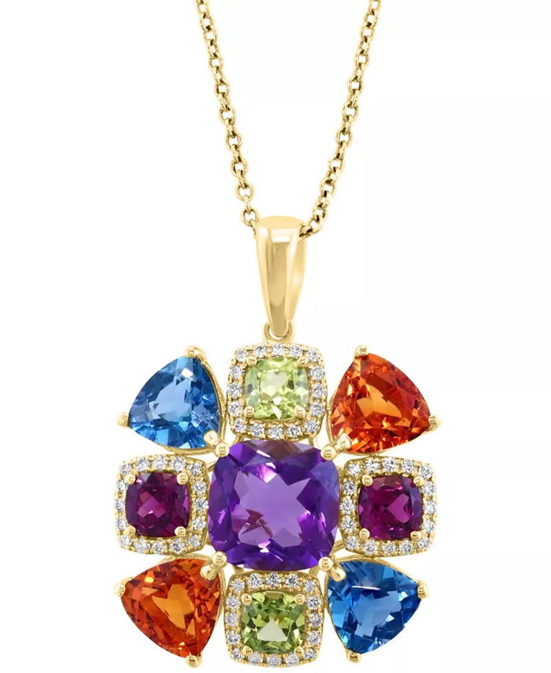 Stunning EFFY® 14K Gold Multi-Gemstone & Diamond Halo Pendant Necklace - 7.1 Ct. T.W.