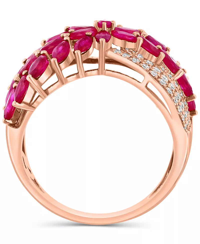 Stunning EFFY® Ruby & Diamond Flower Crossover Ring in 14K Rose Gold - 2.3 Ct. T.W.