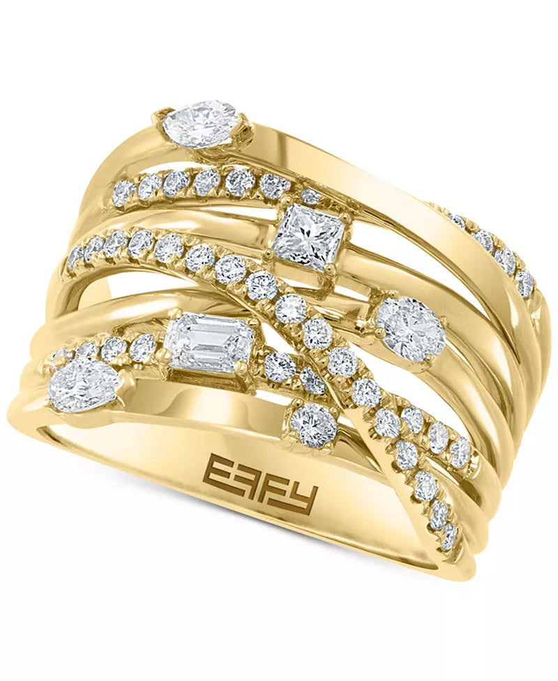 Stunning EFFY® 1 Ct. T.W. Diamond Multi-Shape Crossover Ring in Luxurious 14K Gold
