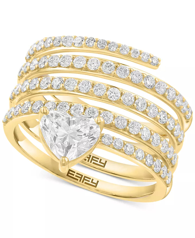 Stunning EFFY® Lab Grown Diamond Heart & Round Coil Wrap Ring (1-7/8 Ct. T.W.) in Luxurious 14K Gold