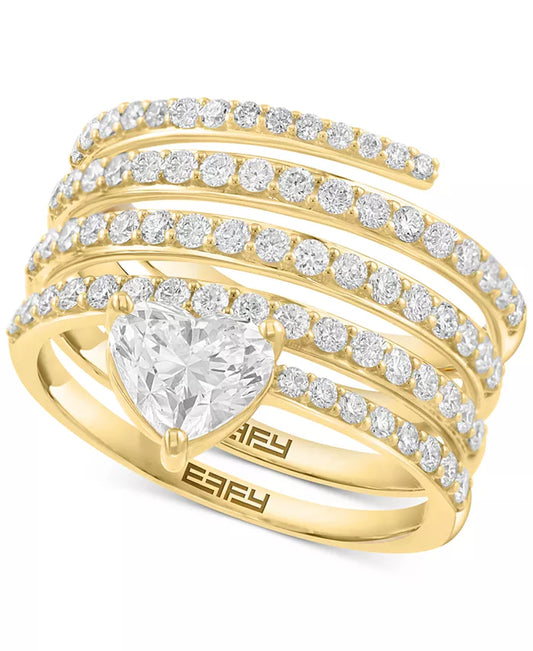 Stunning EFFY® Lab Grown Diamond Heart & Round Coil Wrap Ring (1-7/8 Ct. T.W.) in Luxurious 14K Gold