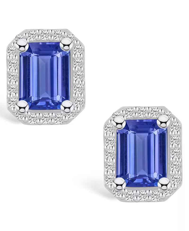 Stunning Tanzanite and Diamond Halo Stud Earrings - 3.2 Ct. T.W. Elegance