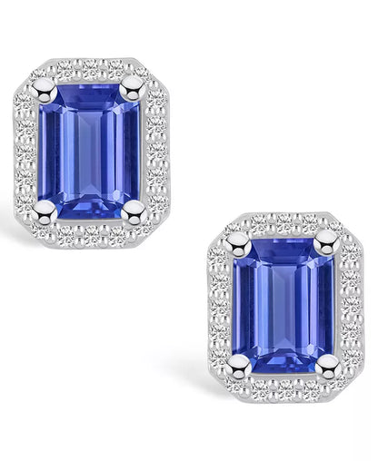 Stunning Tanzanite and Diamond Halo Stud Earrings - 3.2 Ct. T.W. Elegance