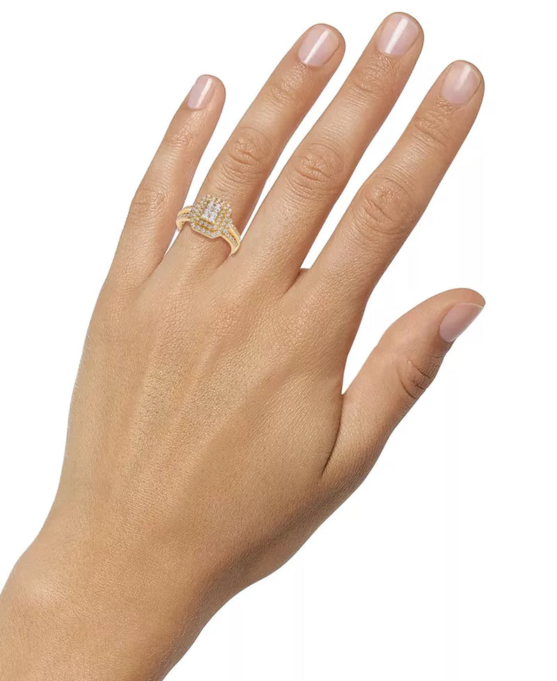 Stunning 1 Ct. Diamond Emerald Shaped Halo Cluster Engagement Ring in Luxurious 14K Gold