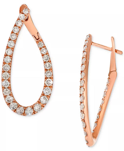 Stunning Nude Diamond Teardrop Spiral Hoop Earrings in 14K Rose Gold - 1.5 Ct. T.W.