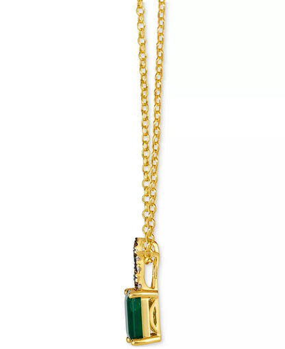 Stunning 14K Yellow Gold 19" Emerald & Diamond Pendant Necklace - 1-1/5 Ct. T.W. Emerald & 1/10 Ct. T.W. Diamond