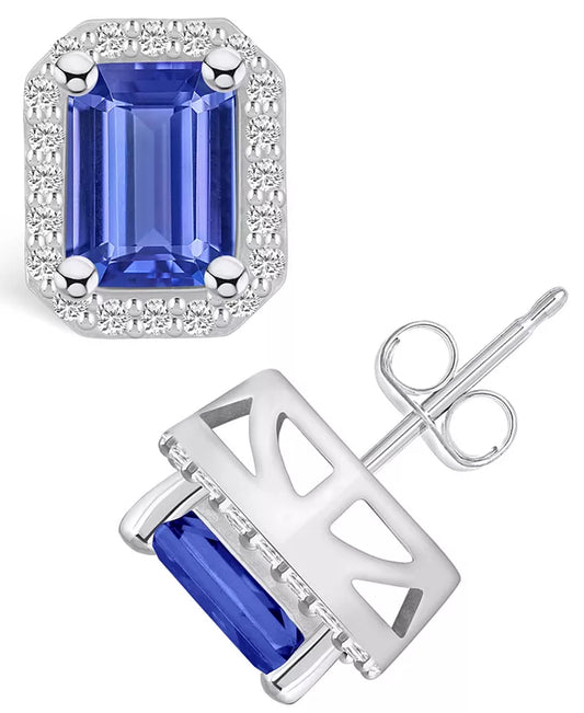 Stunning Tanzanite and Diamond Halo Stud Earrings - 3.2 Ct. T.W. Elegance