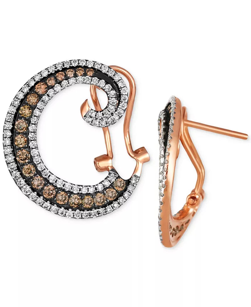 Chocolatier® 14K Rose Gold Chocolate & Vanilla Diamond Spiral Hoop Earrings - 1.38 Ct. T.W.