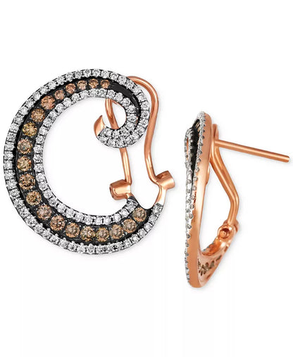 Chocolatier® 14K Rose Gold Chocolate & Vanilla Diamond Spiral Hoop Earrings - 1.38 Ct. T.W.
