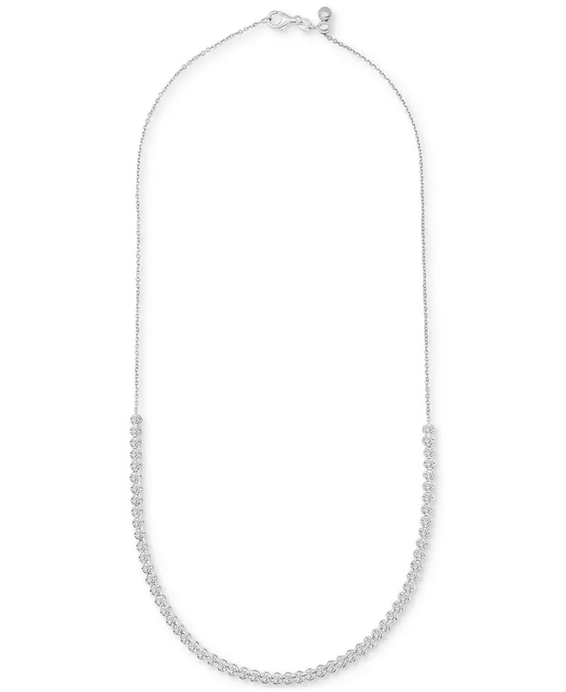 Stunning 2 Ct. T.W. Diamond Bezel Adjustable Tennis Necklace in 14K White or Yellow Gold - Exclusively for