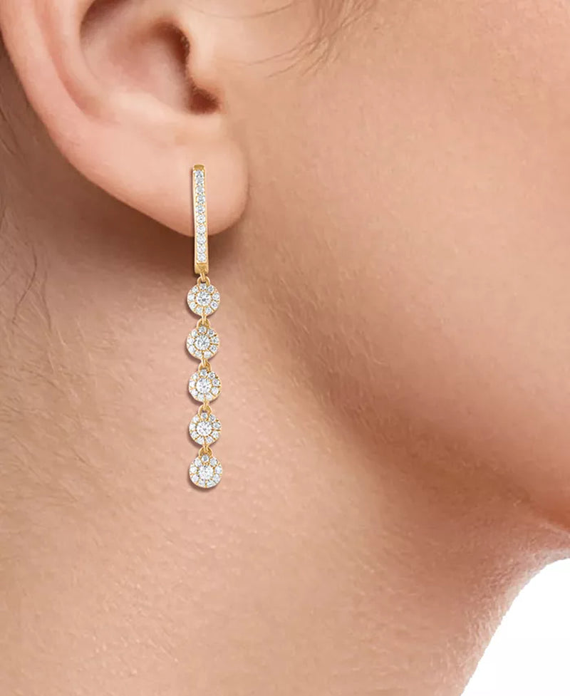 Stunning 1 Ct. T.W. Diamond Halo Dangle Hoop Drop Earrings in Luxurious 14K Gold
