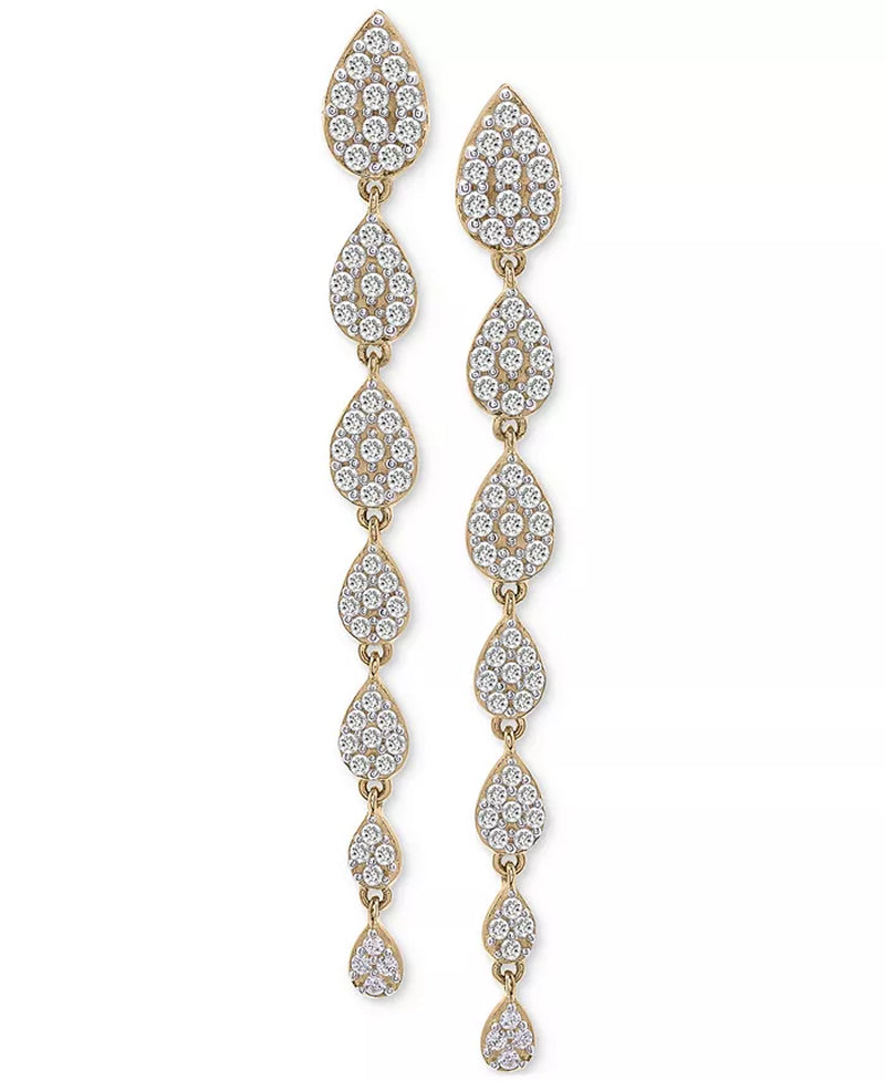 Stunning 1 Ct. T.W. Diamond Cluster Linear Drop Earrings in Luxurious 14K Gold or White Gold - Exclusively Designed for Macy's