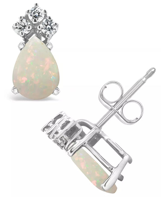 Stunning Opal and Diamond Stud Earrings in 14K Yellow or White Gold - 3/4 Ct. T.W. Opal & 1/8 Ct. T.W. Diamond
