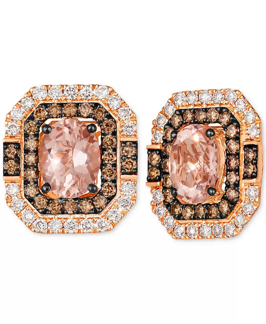 Stunning Peach Morganite & Diamond Halo Stud Earrings in 14K Rose Gold - 2-5/8 Ct. T.W.