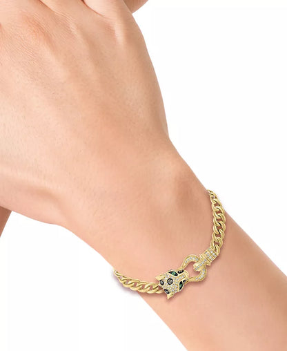 Stunning EFFY® 14K Gold Panther Head Link Bracelet with Multicolor Diamonds & Emeralds - 1/2 Ct. T.W.