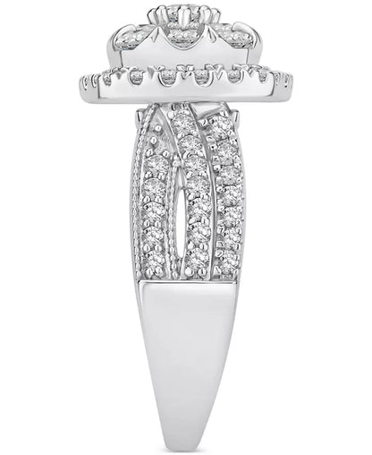Stunning 2 Ct. Diamond Square Cluster Engagement Ring in 14K White Gold