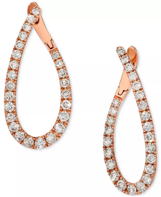 Stunning Nude Diamond Teardrop Spiral Hoop Earrings in 14K Rose Gold - 1.5 Ct. T.W.
