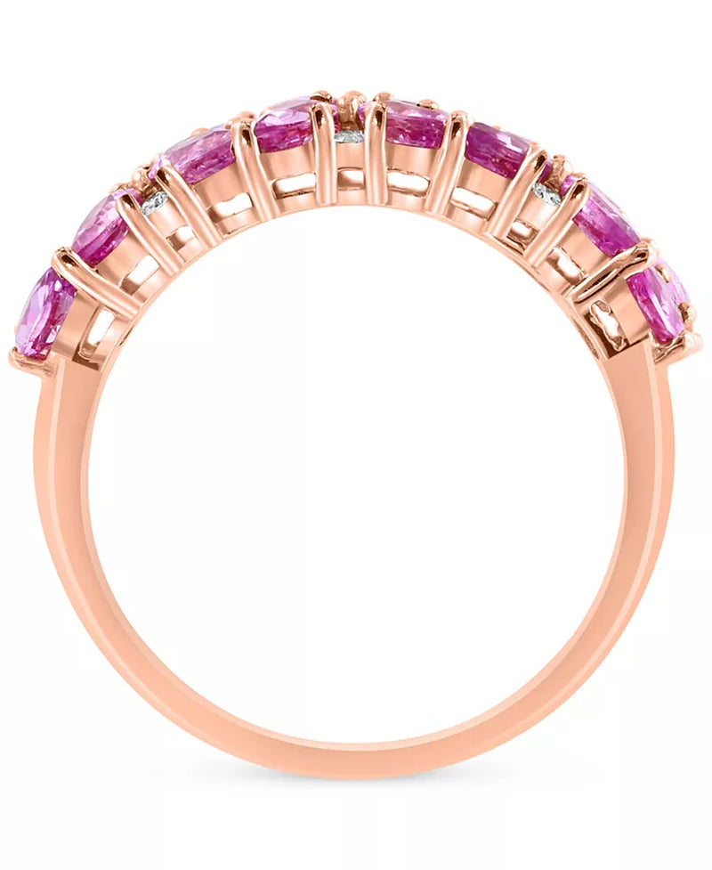 Stunning EFFY® 2-1/4 Ct. T.W. Pink Sapphire & 1/8 Ct. T.W. Diamond Cluster Ring in Elegant 14K Rose Gold