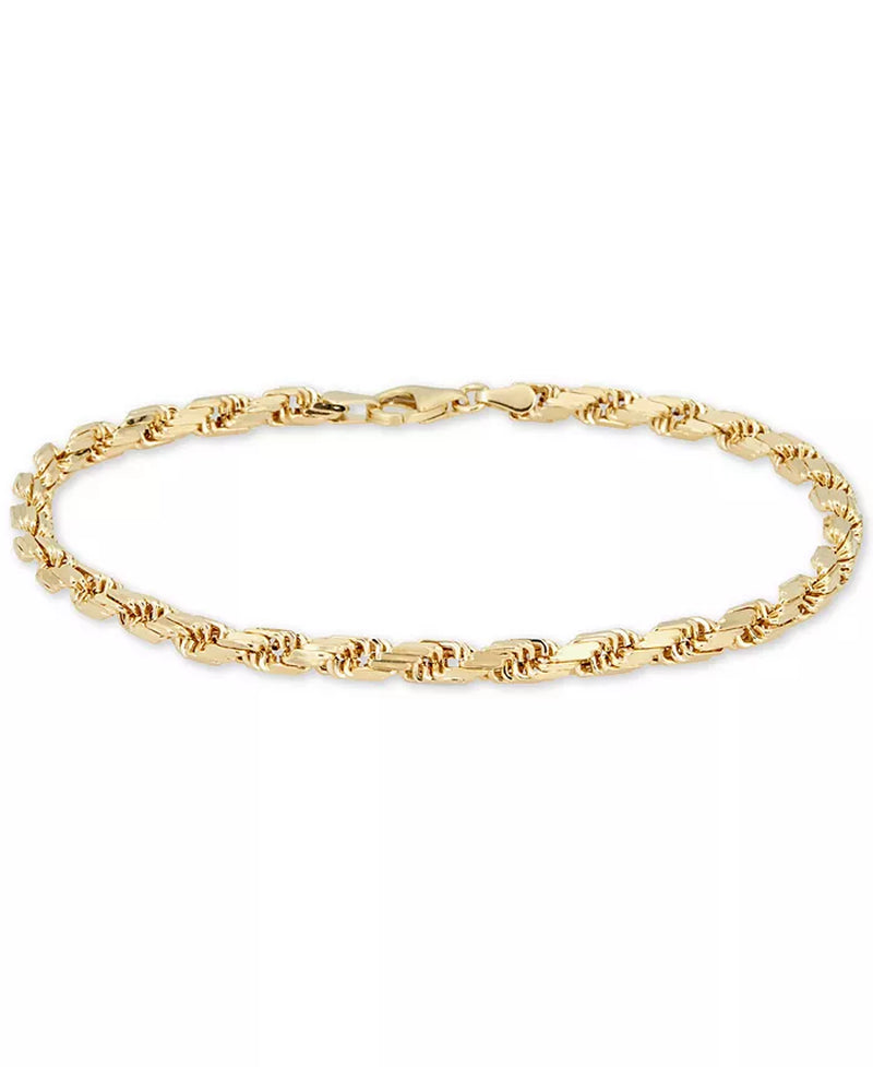 Stunning 14K Gold Diamond Cut Rope Chain Bracelet (4mm) - Exquisite Italian Craftsmanship