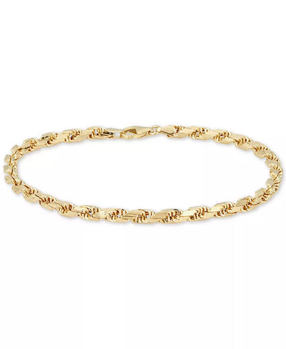 Stunning 14K Gold Diamond Cut Rope Chain Bracelet (4mm) - Exquisite Italian Craftsmanship