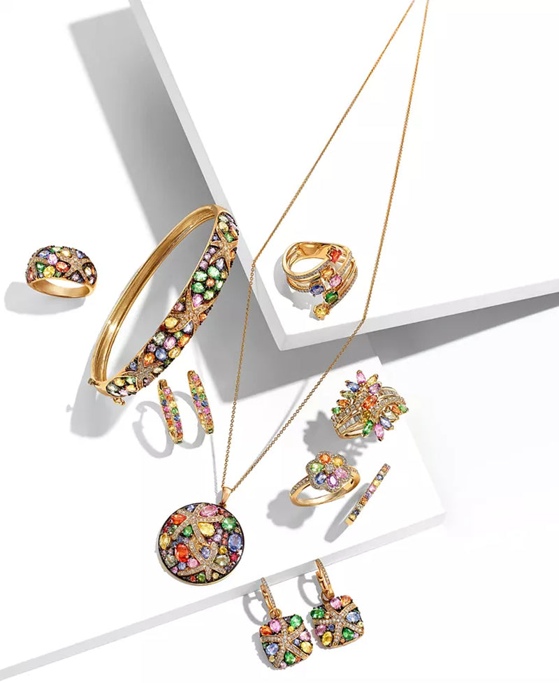Stunning EFFY® 14K Gold Starfish Pendant Necklace with Multicolor Sapphires and Diamonds - 5-3/8 Ct. T.W.