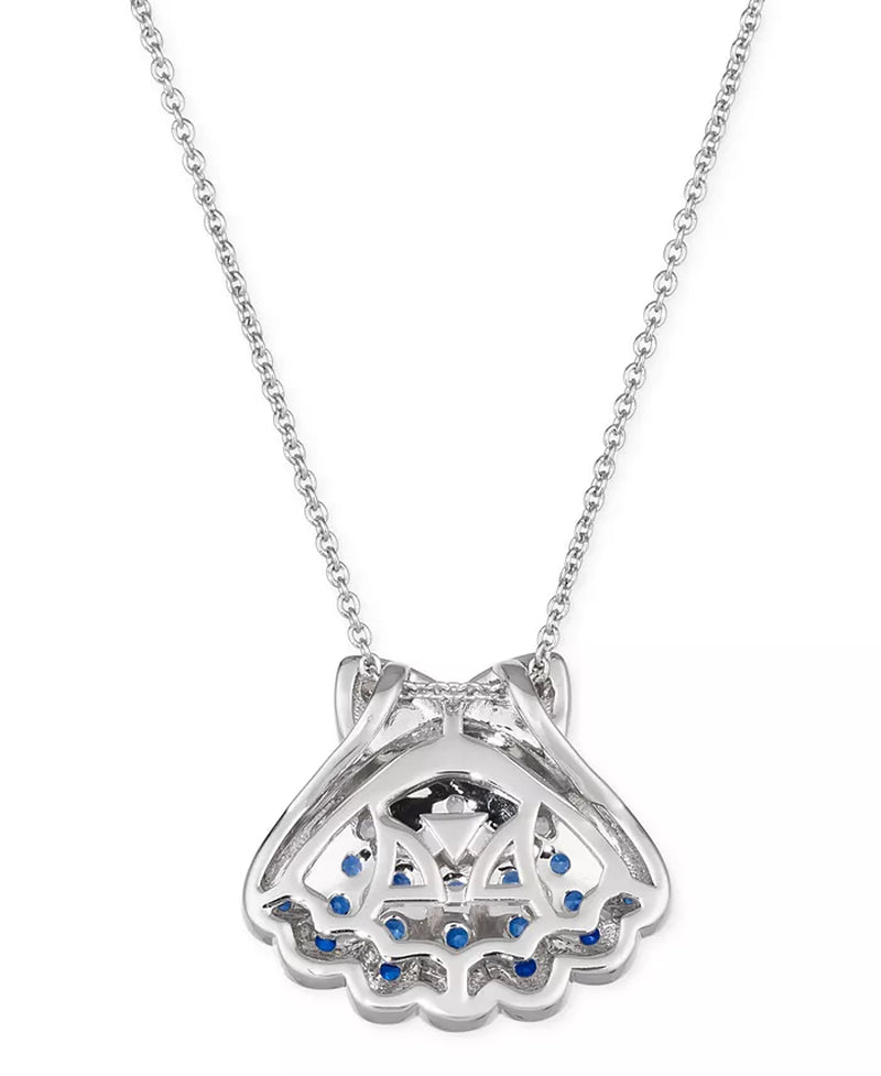 Stunning Multi-Sapphire & Nude Diamond Shell Pendant Necklace in 14K White Gold - 18" + 2" Extender