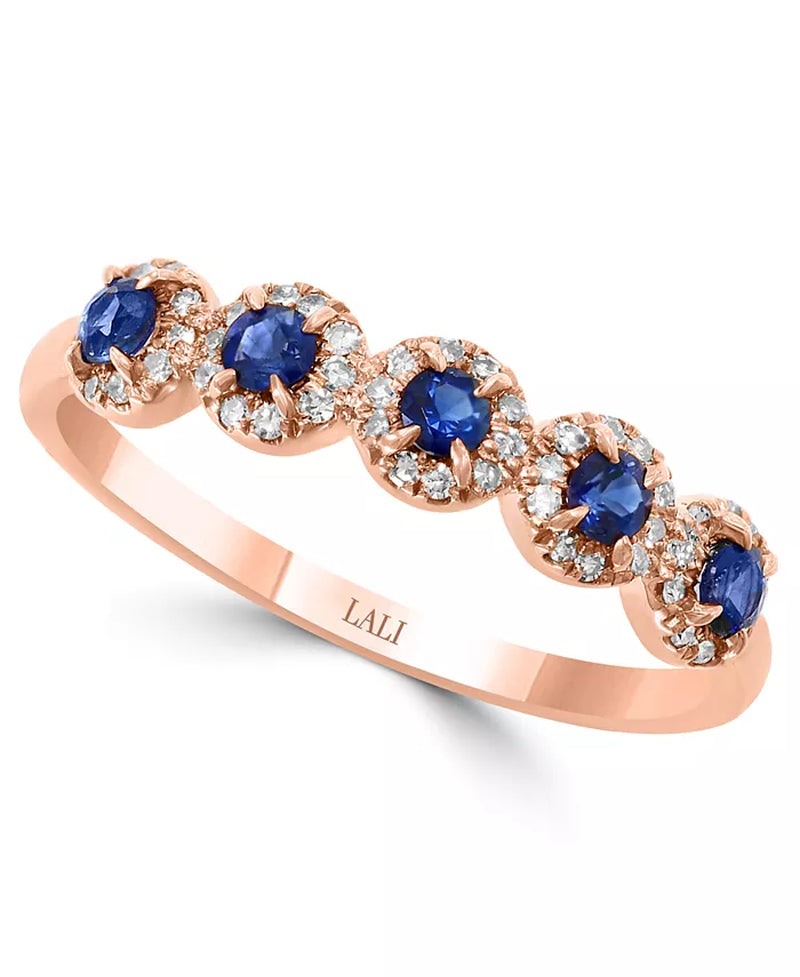 Stunning Sapphire & Diamond Cluster Band in Luxurious 14K Rose or White Gold