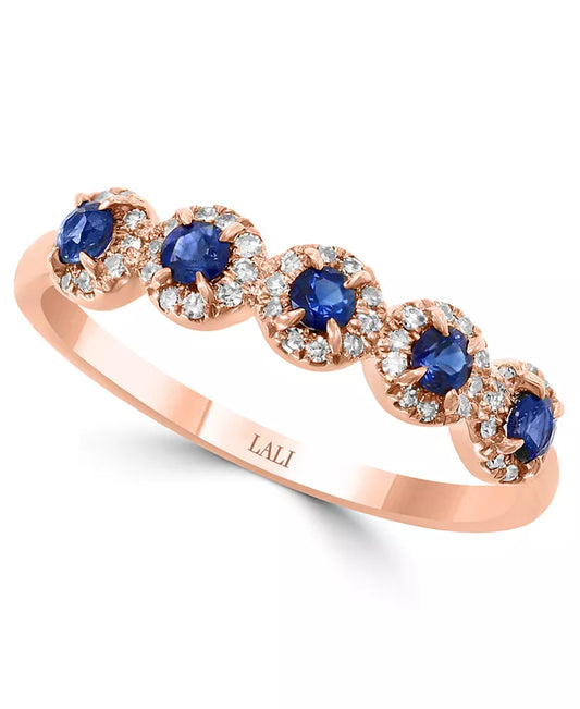 Stunning Sapphire & Diamond Cluster Band in Luxurious 14K Rose or White Gold