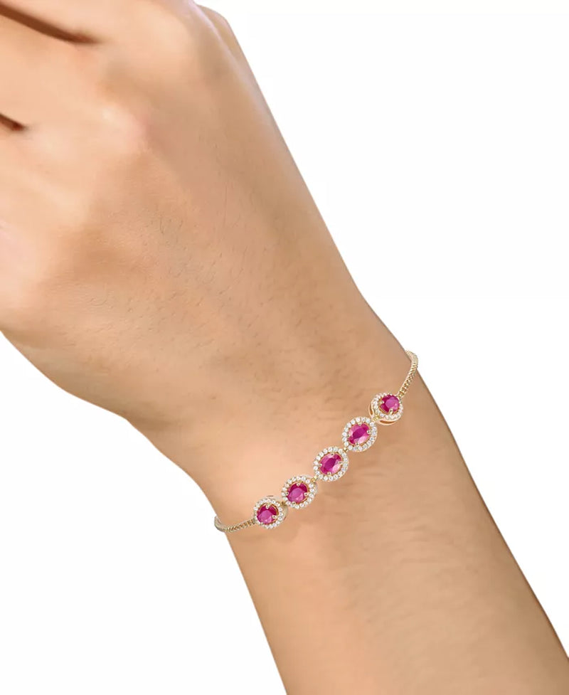 Stunning 14K Gold Ruby & Diamond Halo Bolo Bracelet - 1-5/8 Ct. T.W. Ruby & 1/3 Ct. T.W. Diamond