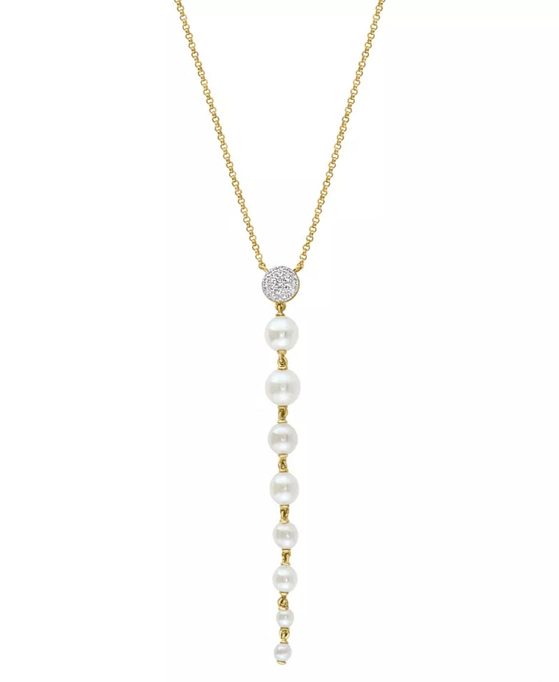 Elegant EFFY® 14K Gold Lariat Necklace with Cultured Freshwater Pearls and Diamonds
