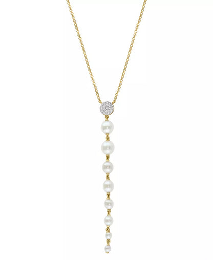 Elegant EFFY® 14K Gold Lariat Necklace with Cultured Freshwater Pearls and Diamonds