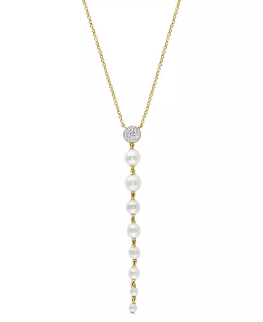 Elegant EFFY® 14K Gold Lariat Necklace with Cultured Freshwater Pearls and Diamonds