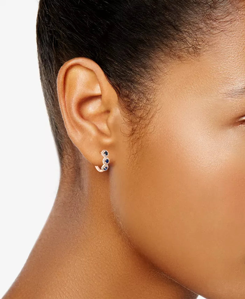 Stunning 14K Rose Gold Oval Hoop Earrings with Sapphire & Diamond Accents (Also Available in White Gold)