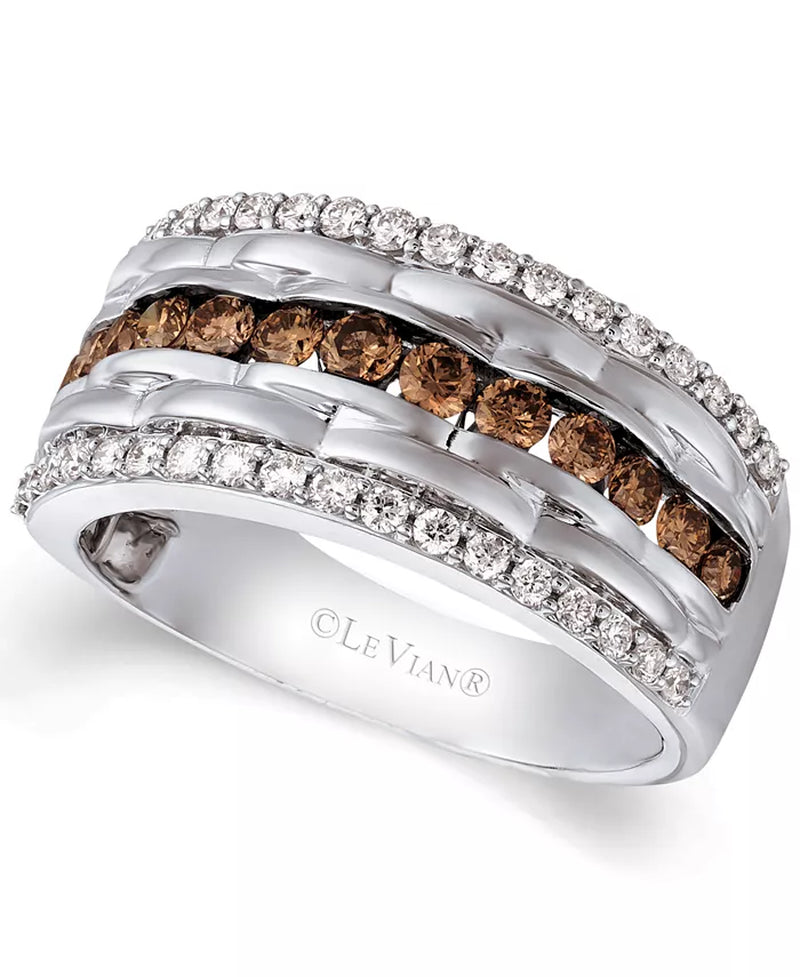 Stunning Chocolatier® Men's Diamond Multi-Row Ring in 14K White Gold - 1-1/3 Ct. T.W.