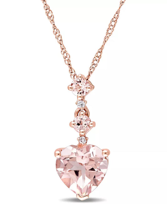 Stunning Morganite & Diamond Heart Pendant Necklace in 10K Rose Gold - 1-1/4 Ct. T.W.