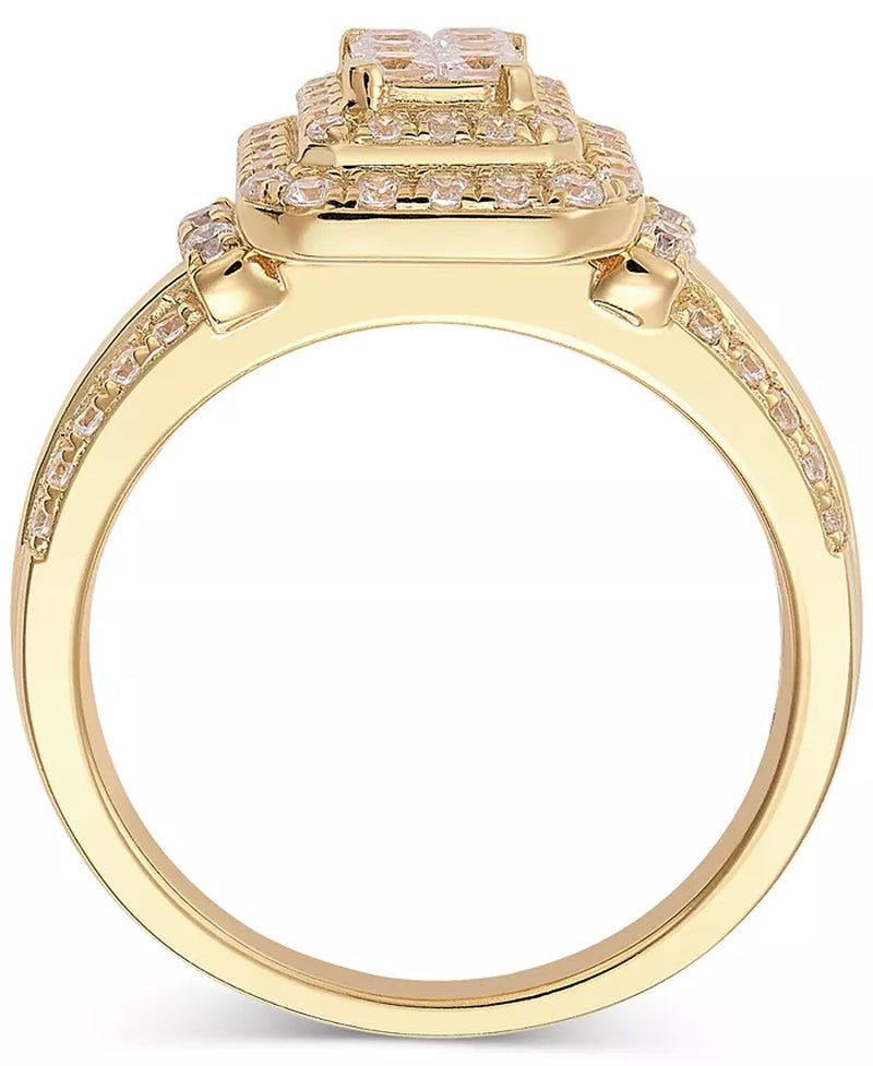 Stunning 1 Ct. Diamond Emerald Shaped Halo Cluster Engagement Ring in Luxurious 14K Gold