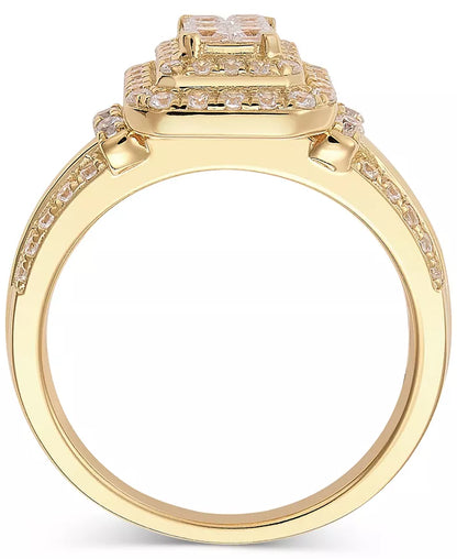 Stunning 1 Ct. Diamond Emerald Shaped Halo Cluster Engagement Ring in Luxurious 14K Gold