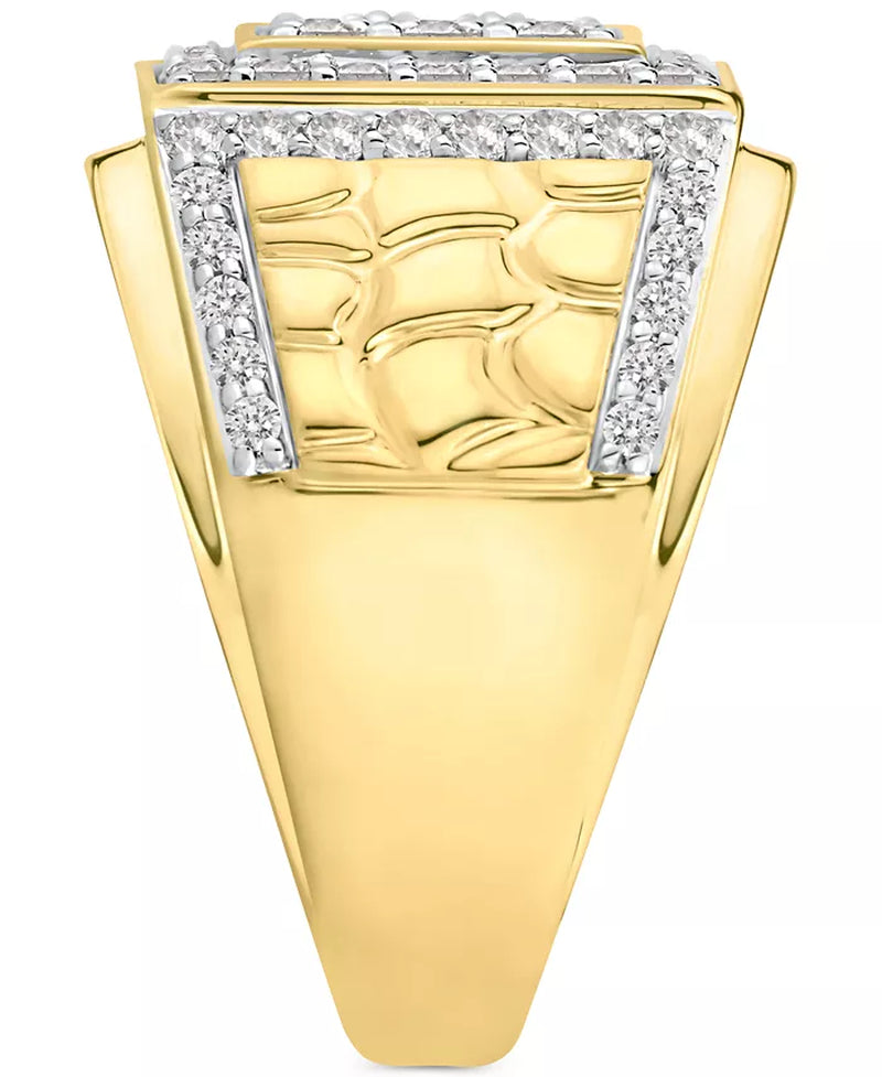 Stunning Men's 10K Gold Diamond Cluster Nugget Ring - 1.5 Ct. T.W.