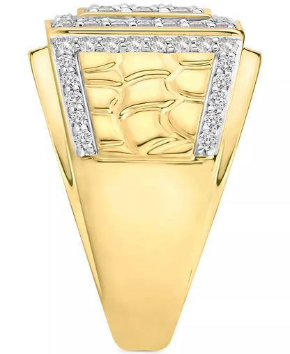 Stunning Men's 10K Gold Diamond Cluster Nugget Ring - 1.5 Ct. T.W.