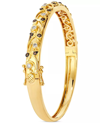 Stunning 14K Honey Gold Filigree Bangle with Nude and Chocolate Diamonds (3/8 Ct. T.W.)