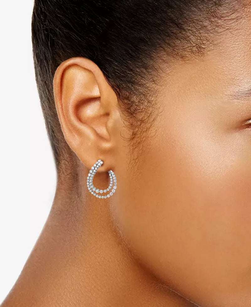 Stunning 2 Ct. T.W. Diamond Spiral Shared Prong Hoop Earrings in 10K White Gold
