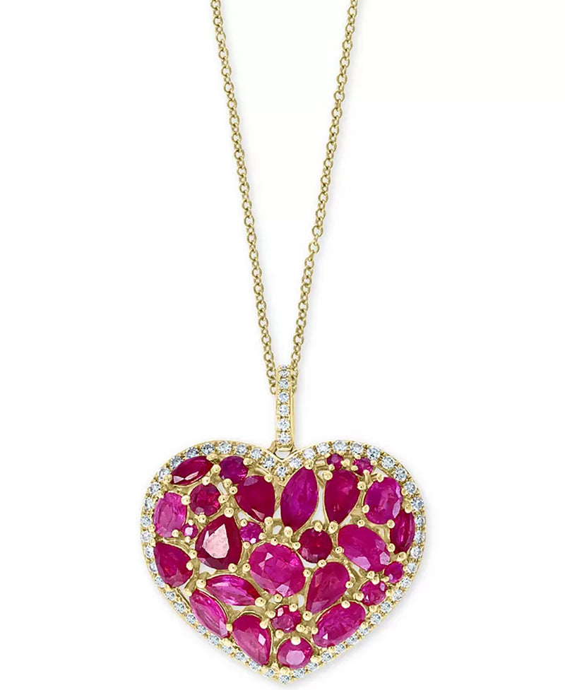 Stunning EFFY® 4.75 Ct. Ruby & 0.33 Ct. Diamond Heart Pendant Necklace in 14K Gold