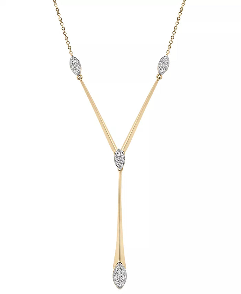 Stunning 1/2 Ct. T.W. Diamond Cluster Elongated Lariat Necklace in 14K Gold - 16" + 2" Extender, Exclusively for Macy's