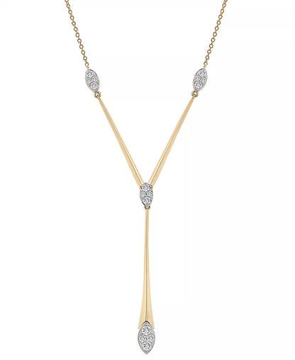 Stunning 1/2 Ct. T.W. Diamond Cluster Elongated Lariat Necklace in 14K Gold - 16" + 2" Extender, Exclusively for Macy's