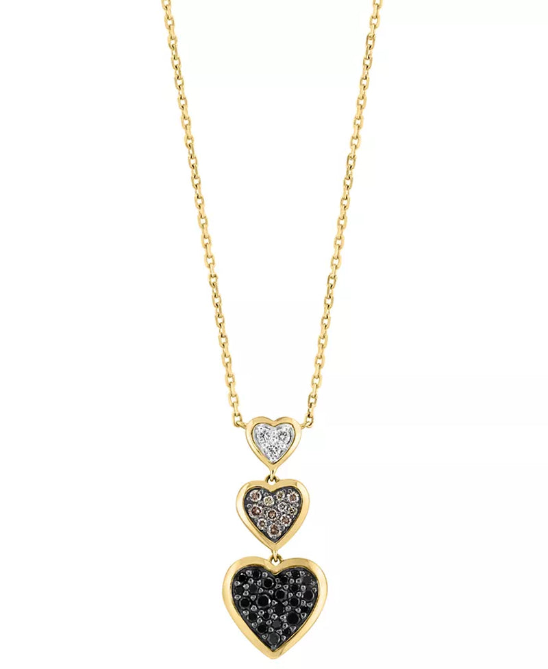 Stunning EFFY® Multicolor Diamond Triple Heart Drop Pendant Necklace in 14K Gold - 3/8 Ct. T.W., 17" + 1" Extender