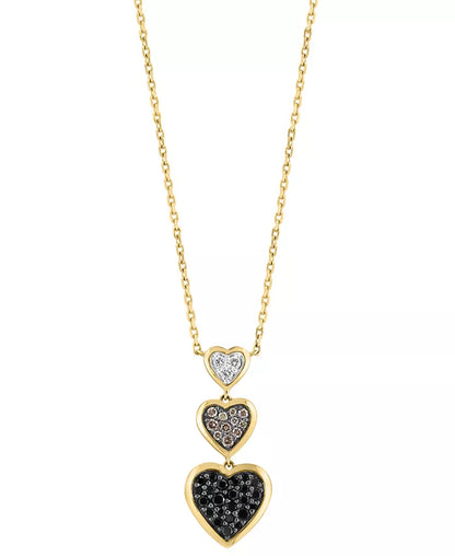 Stunning EFFY® Multicolor Diamond Triple Heart Drop Pendant Necklace in 14K Gold - 3/8 Ct. T.W., 17" + 1" Extender