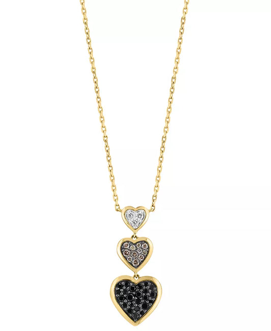 Stunning EFFY® Multicolor Diamond Triple Heart Drop Pendant Necklace in 14K Gold - 3/8 Ct. T.W., 17