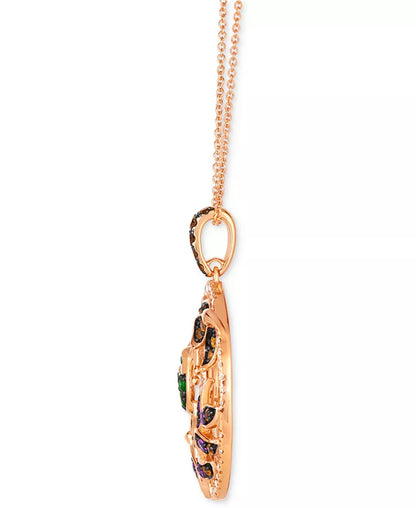 Stunning 14K Gold Hummingbird Pendant Necklace with Multi-Gemstones & Diamonds - 1 Ct. T.W. - Adjustable 20