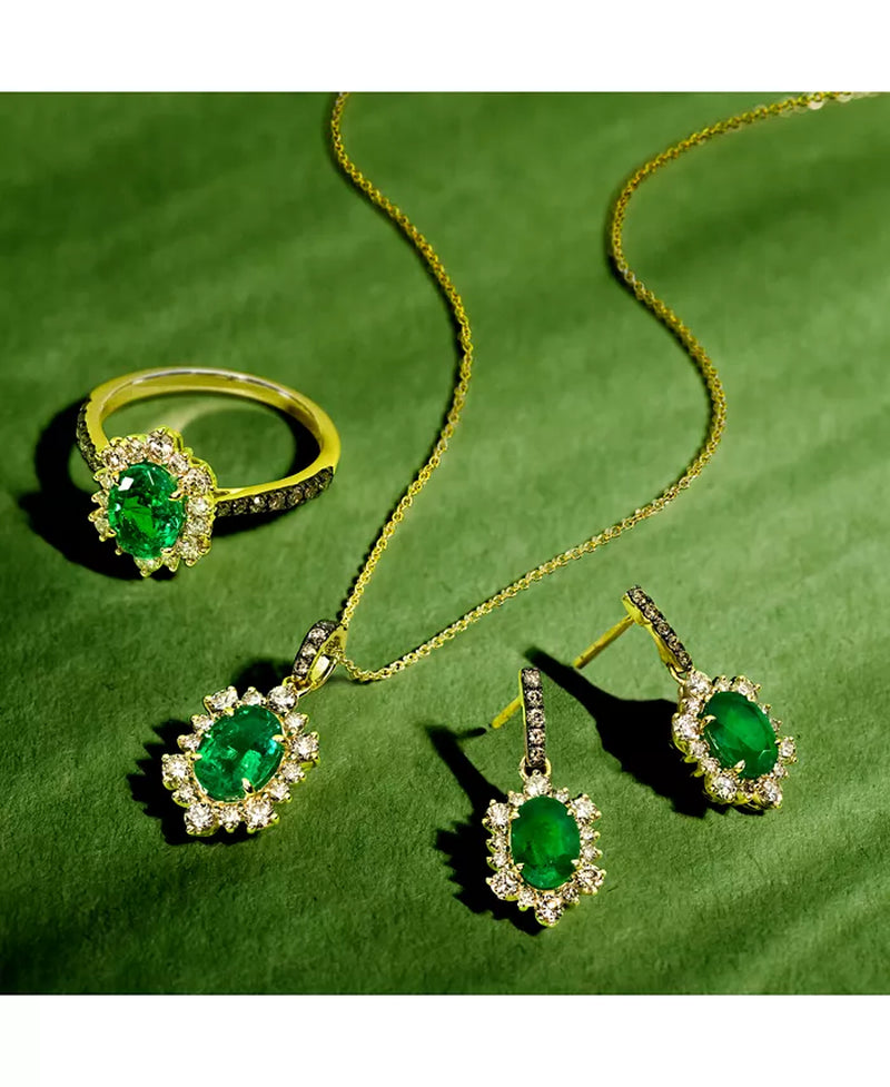 Stunning Costa Smeralda Emerald & Diamond Halo Drop Earrings in 14K Gold - 1-1/3 Ct. T.W. Emeralds & 3/4 Ct. T.W. Diamonds